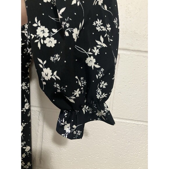 Inspired Hearts Women's Mini Dress Black & White Floral, Long Sleeves, Ruffled L - Picture 8 of 12